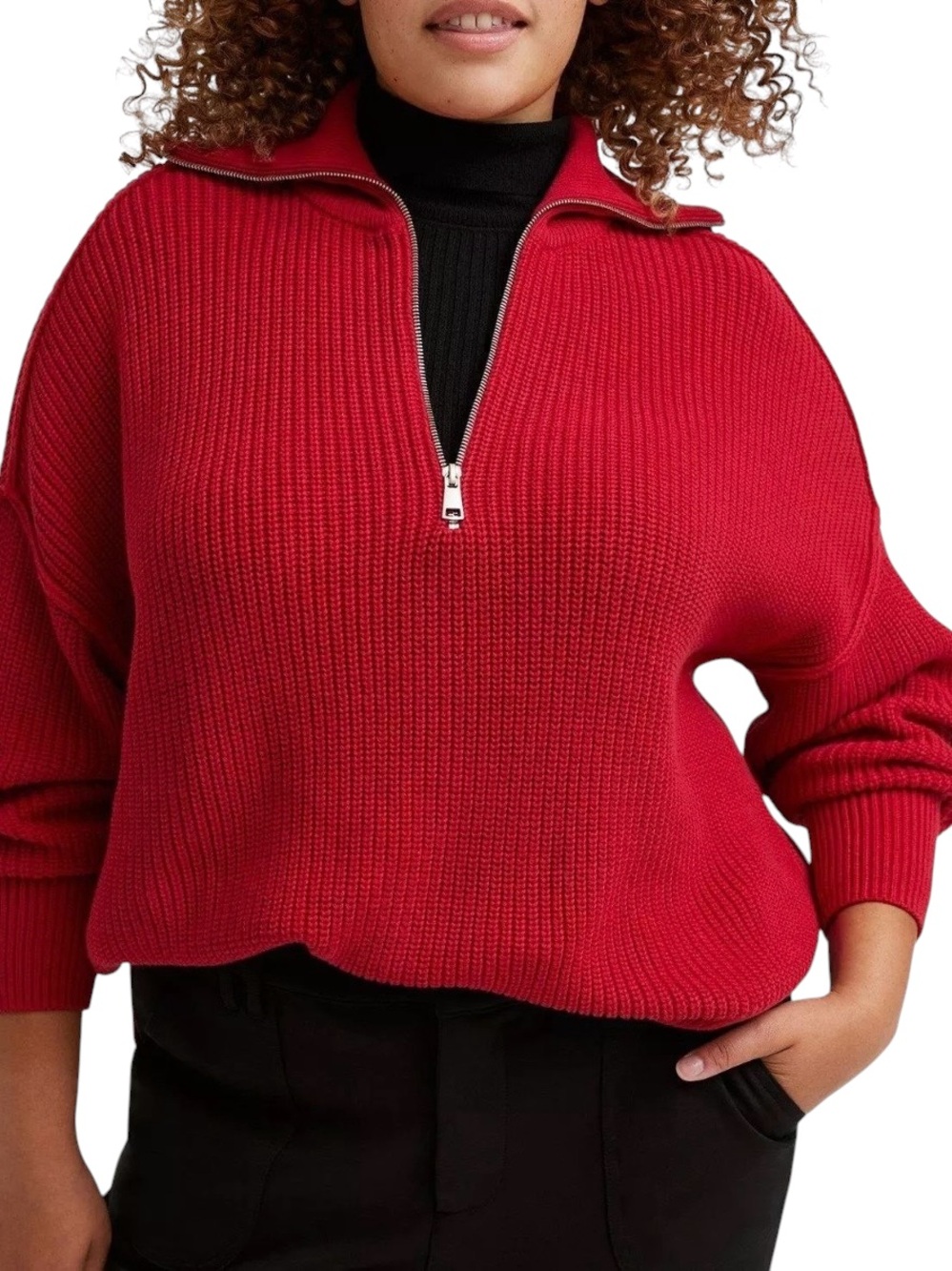 TORRID Red Quarter Zip Pullover Ribbed Knit Sweater 100% Cotton Size 2 / 2X